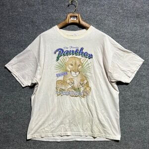 Vintage Endangered Animal Graphic T Shirt Mens XL White Florida Panther *STAINS*